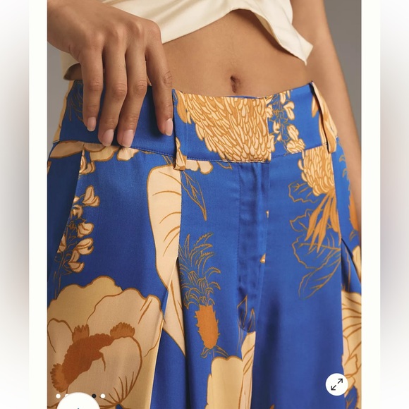 NWT Farm Rio x Anthropologie Floral Satin Wide-Leg Trousers - Size XS - Picture 3 of 11